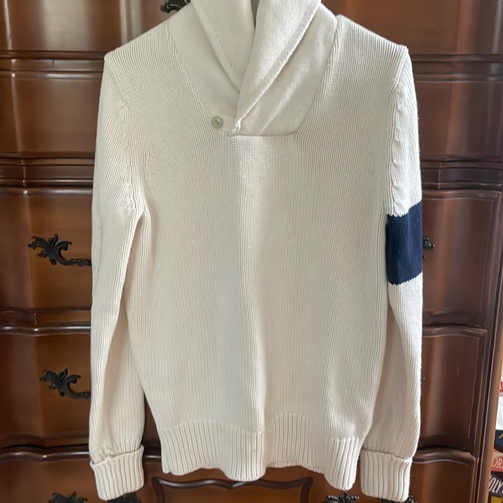Vintage Tommy Hilfiger Cream and Blue Turtleneck Sweater